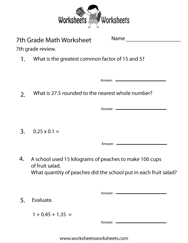 7Th Grade Math Review Worksheet  Free Printable Educational Worksheet Also Seventh Grade English Worksheets