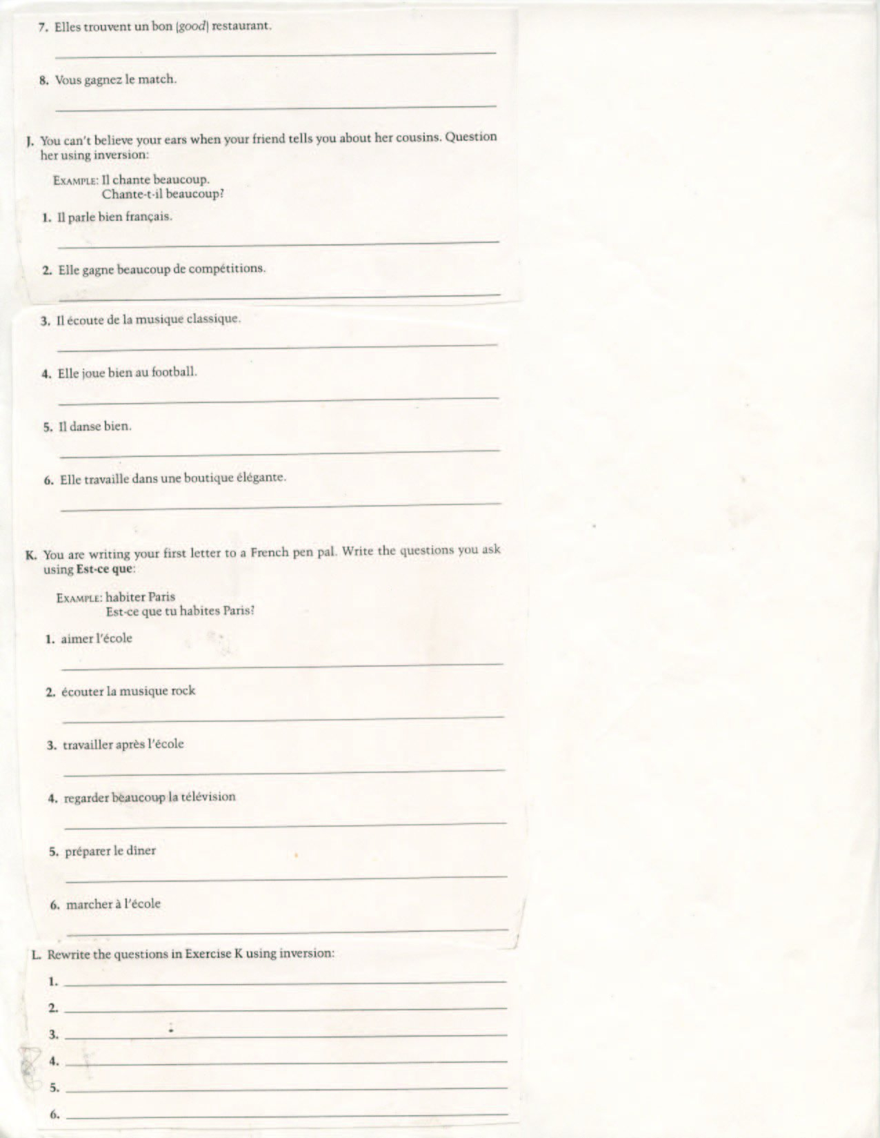 8Th Grade French And La Famille French Worksheet