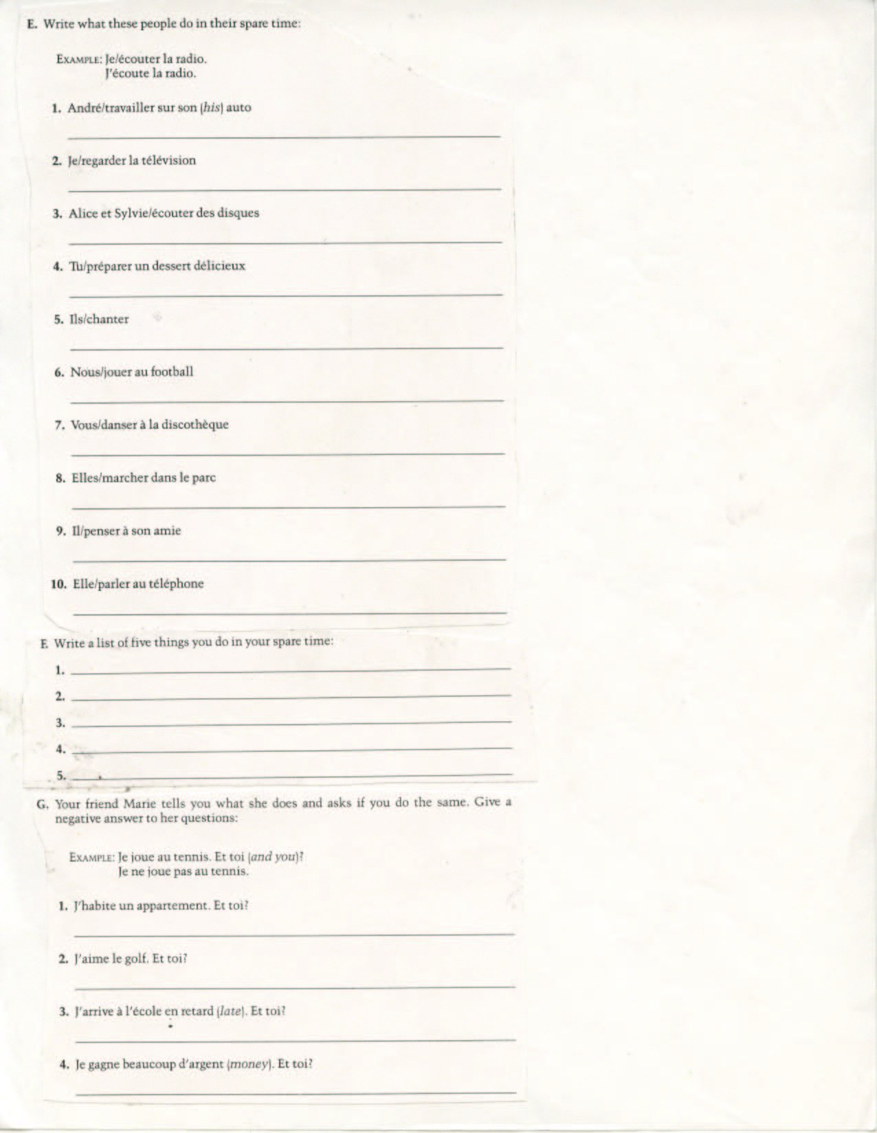 8Th Grade French Within French Grammar Worksheets Printable