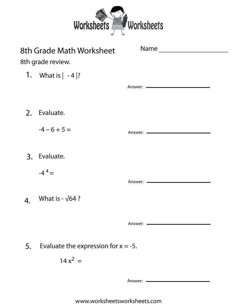 8Th Grade Math Review Worksheet  Free Printable Educational Worksheet With 8Th Grade Math Worksheets Pdf