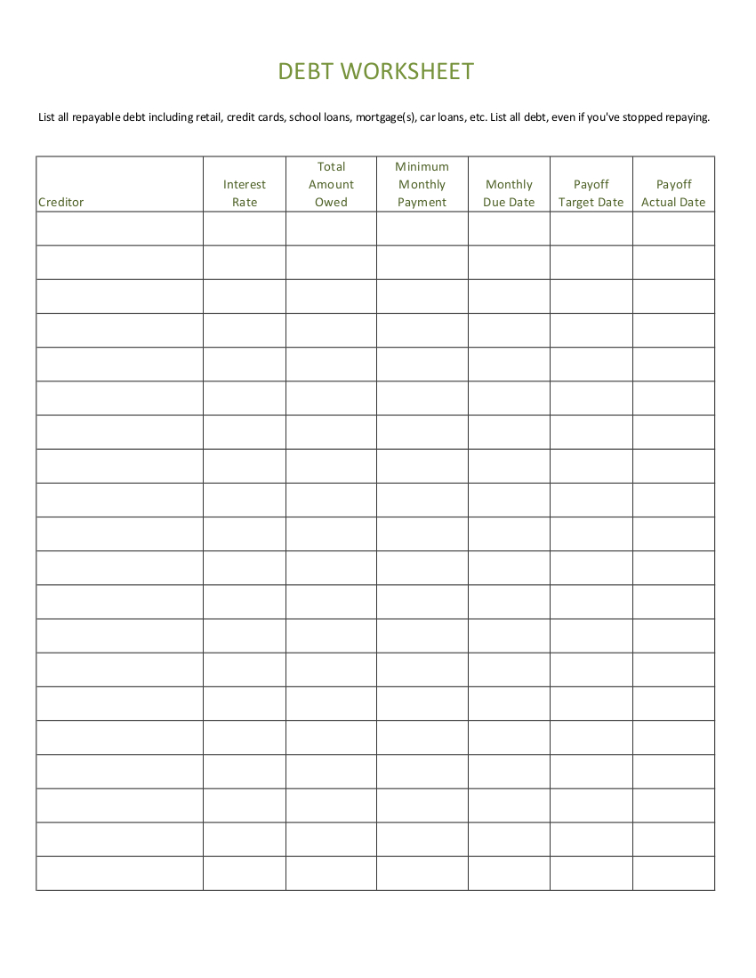 9 Debt Worksheet Examples In Pdf  Examples Together With Debt Payoff Worksheet Pdf