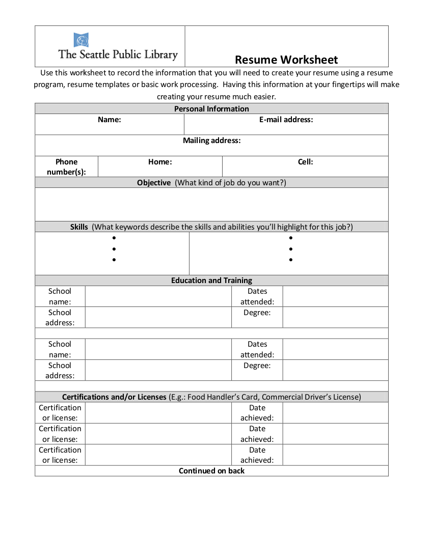 9 Resume Worksheet Examples In Pdf  Examples Regarding Resume Preparation Worksheet