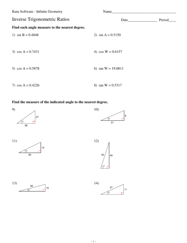 Inverse Trigonometric Ratios Worksheet Answers Excelguider