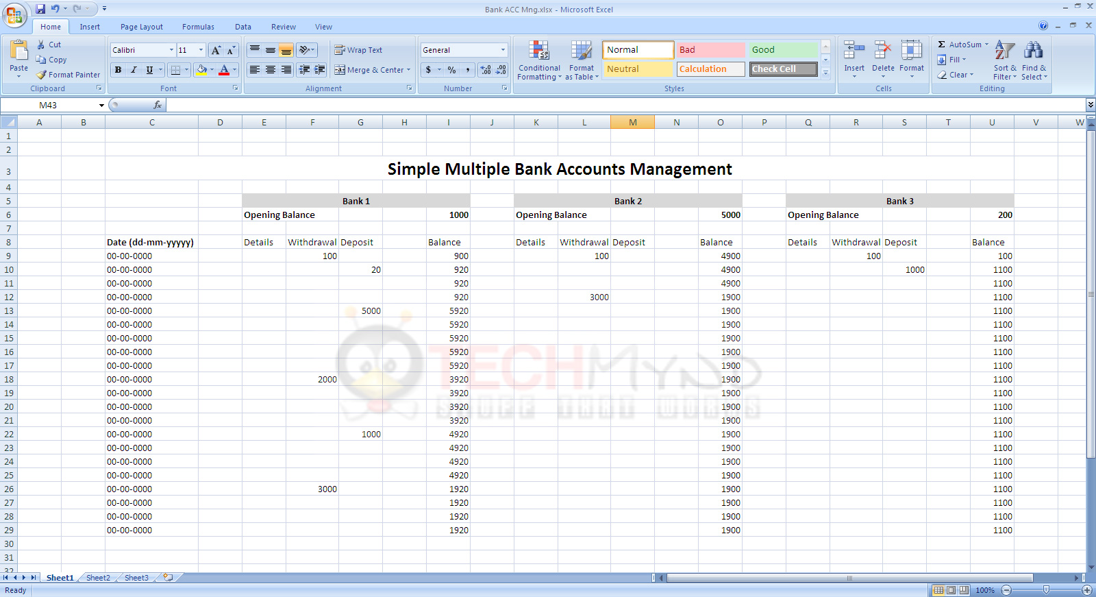 Blank Bank Account Spreadsheet Excel And Bank Account Spreadsheet Excel Sample