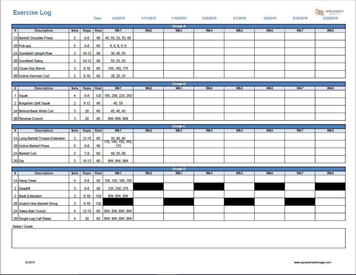 Blank Excel Workout Template To Excel Workout Template Template