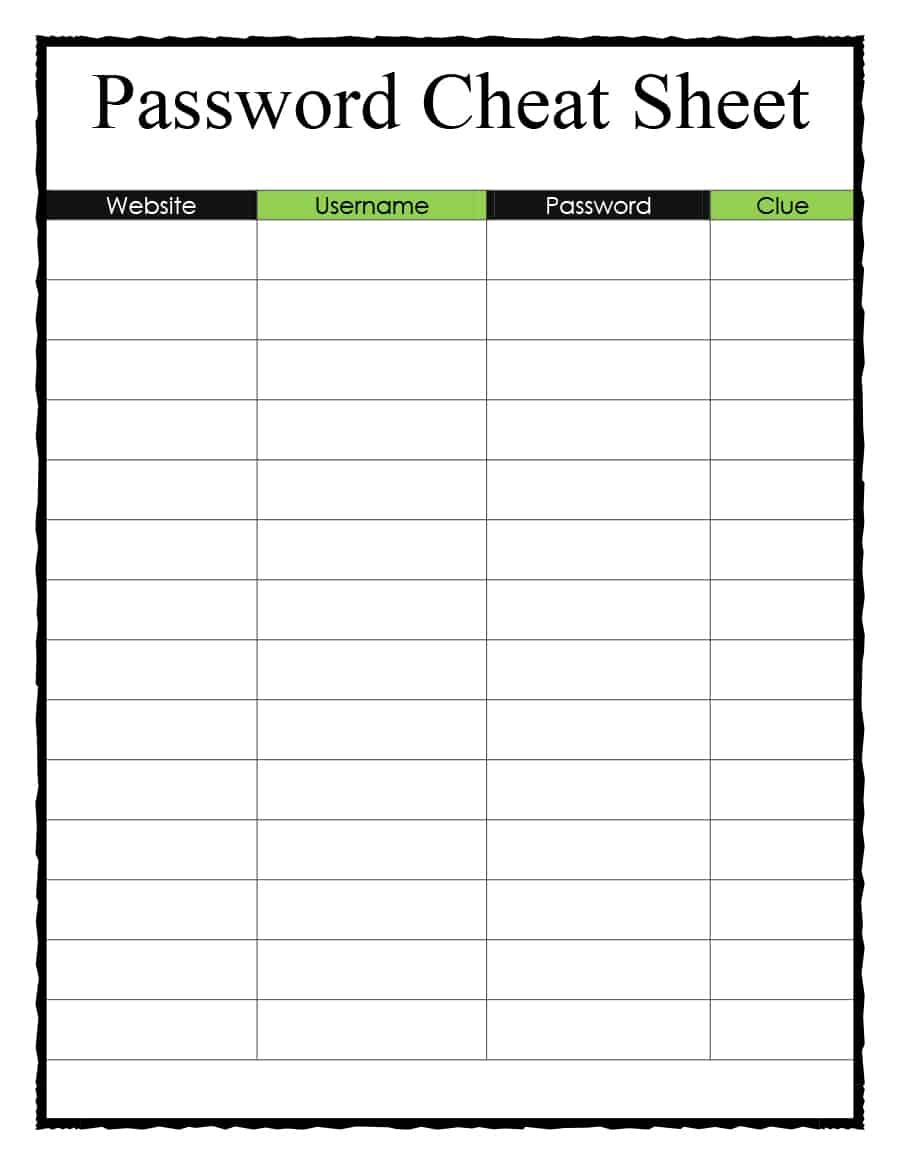 Blank Password Template Excel And Password Template Excel Sheet