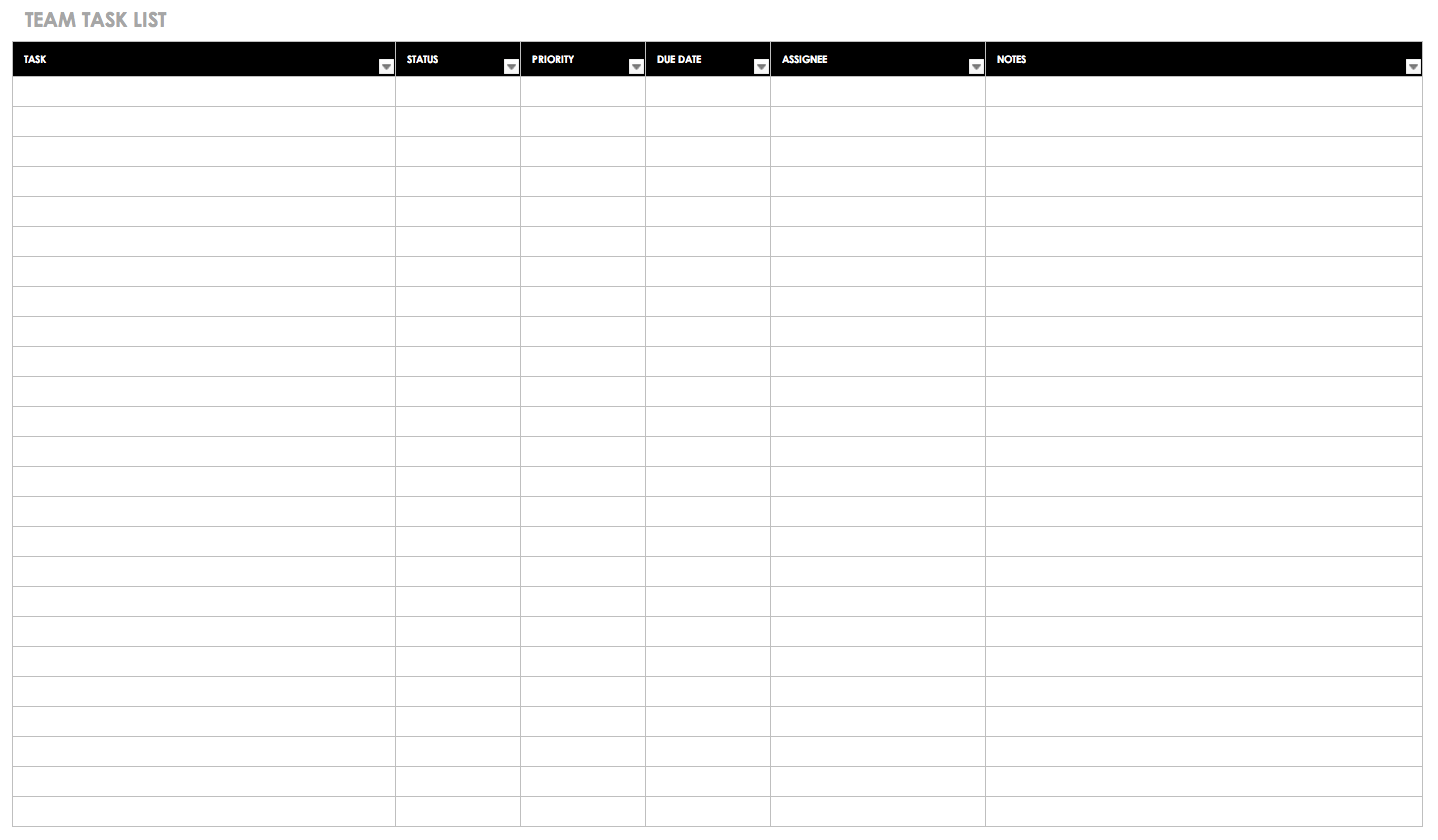 Blank Team Task List Template Excel Inside Team Task List Template Excel Samples