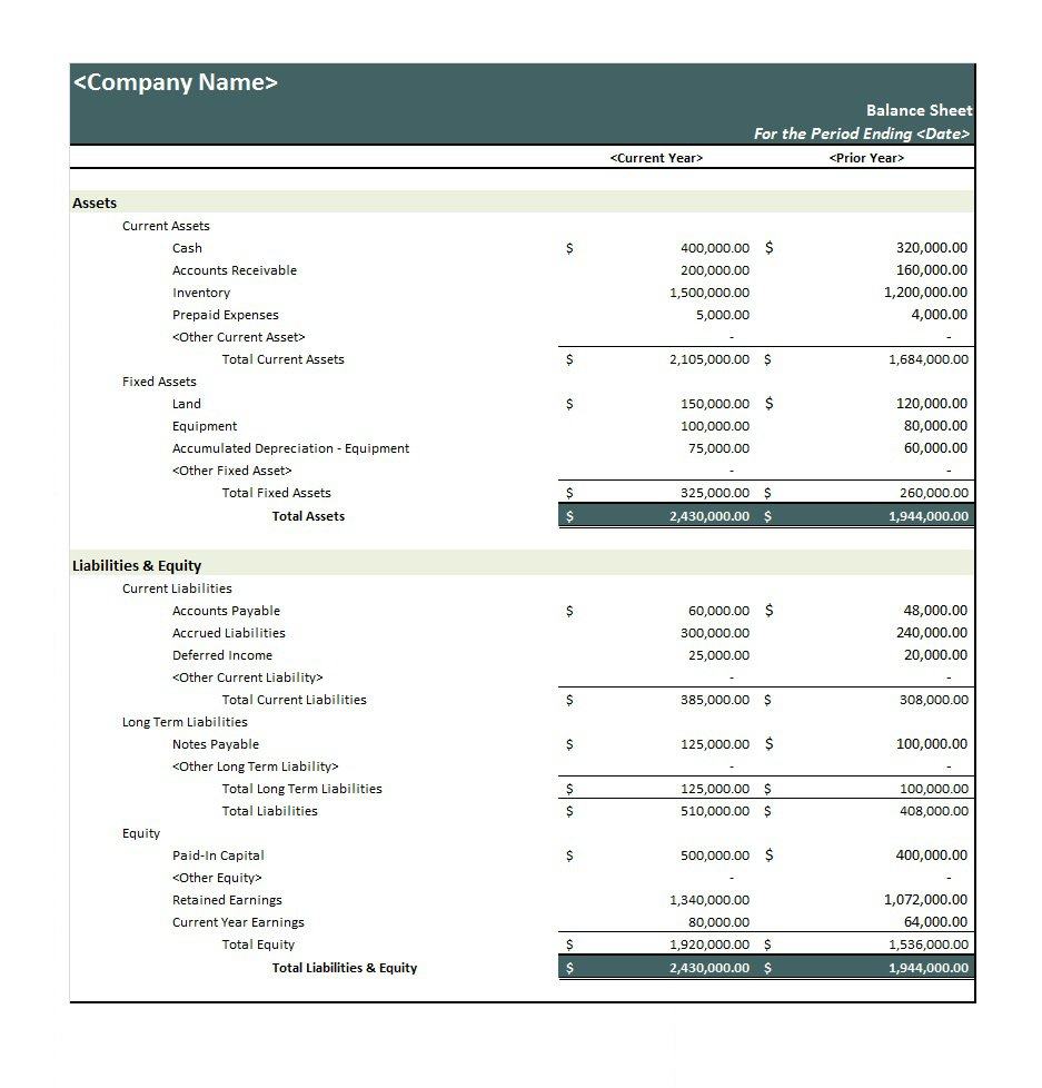 Document Of Balance Sheet Template Excel With Balance Sheet Template Excel Document