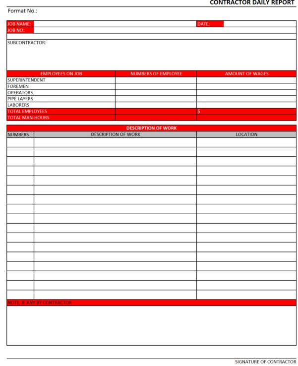 Document Of Construction Work Order Template Excel and Construction