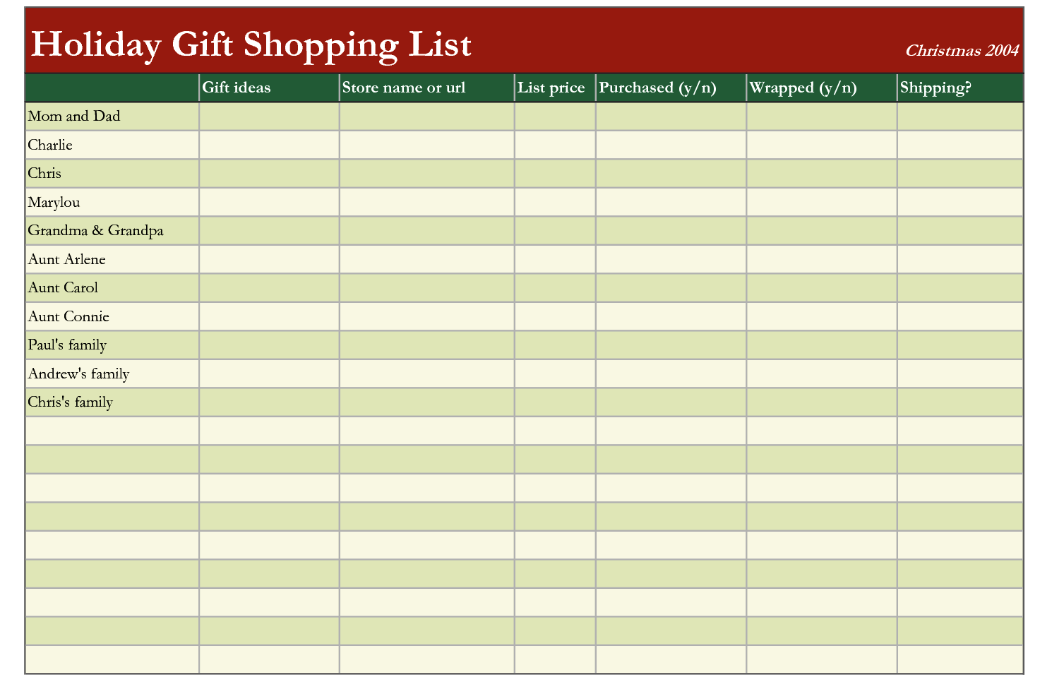 Documents Of Christmas List Template Excel In Christmas List Template Excel Letters