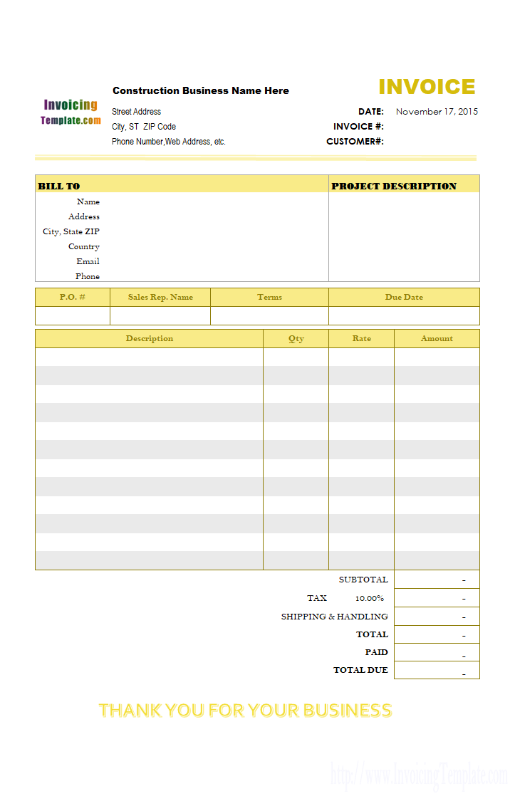 Download Construction Invoice Template Excel Within Construction Invoice Template Excel Xls