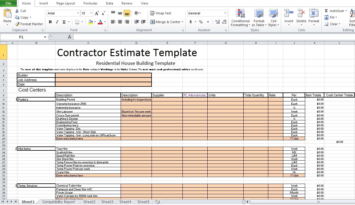 Download Contractor Estimate Template Excel Intended For Contractor Estimate Template Excel Xls
