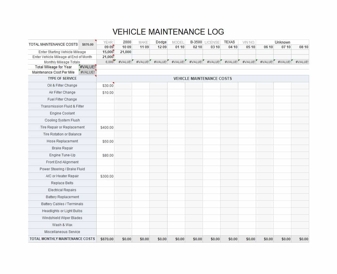 Download RV Maintenance Spreadsheet With RV Maintenance Spreadsheet Templates