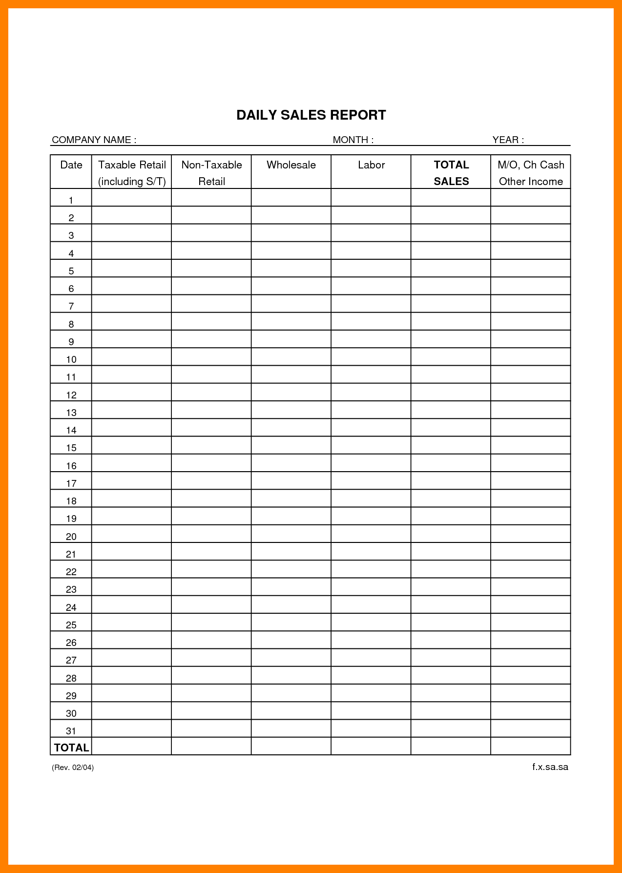 Example Of Daily Sales Report Format In Excel Throughout Daily Sales Report Format In Excel Printable