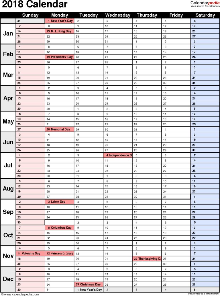 Excel Calendar Template 2018 With Holidays — excelguider.com