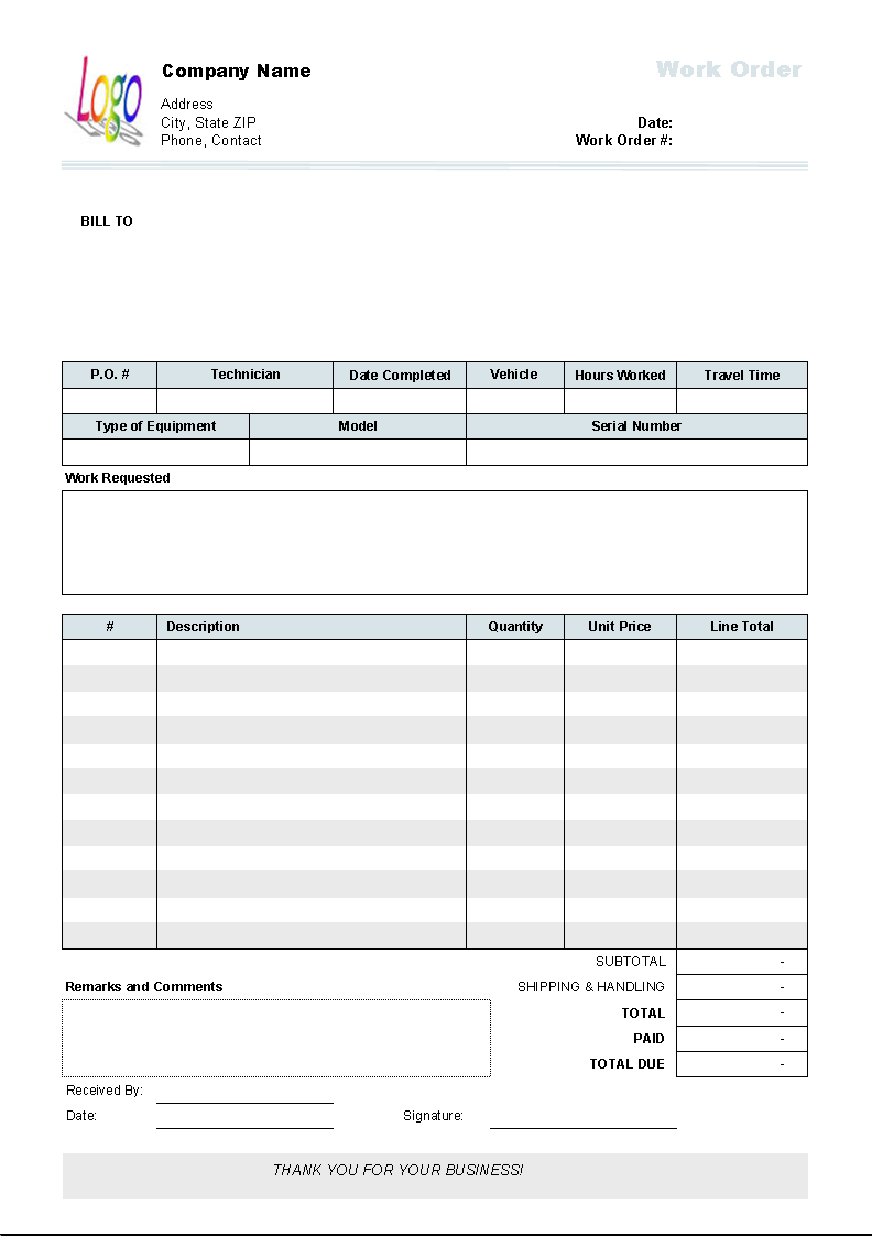 Example Of Work Order Template Excel Inside Work Order Template Excel In Workshhet