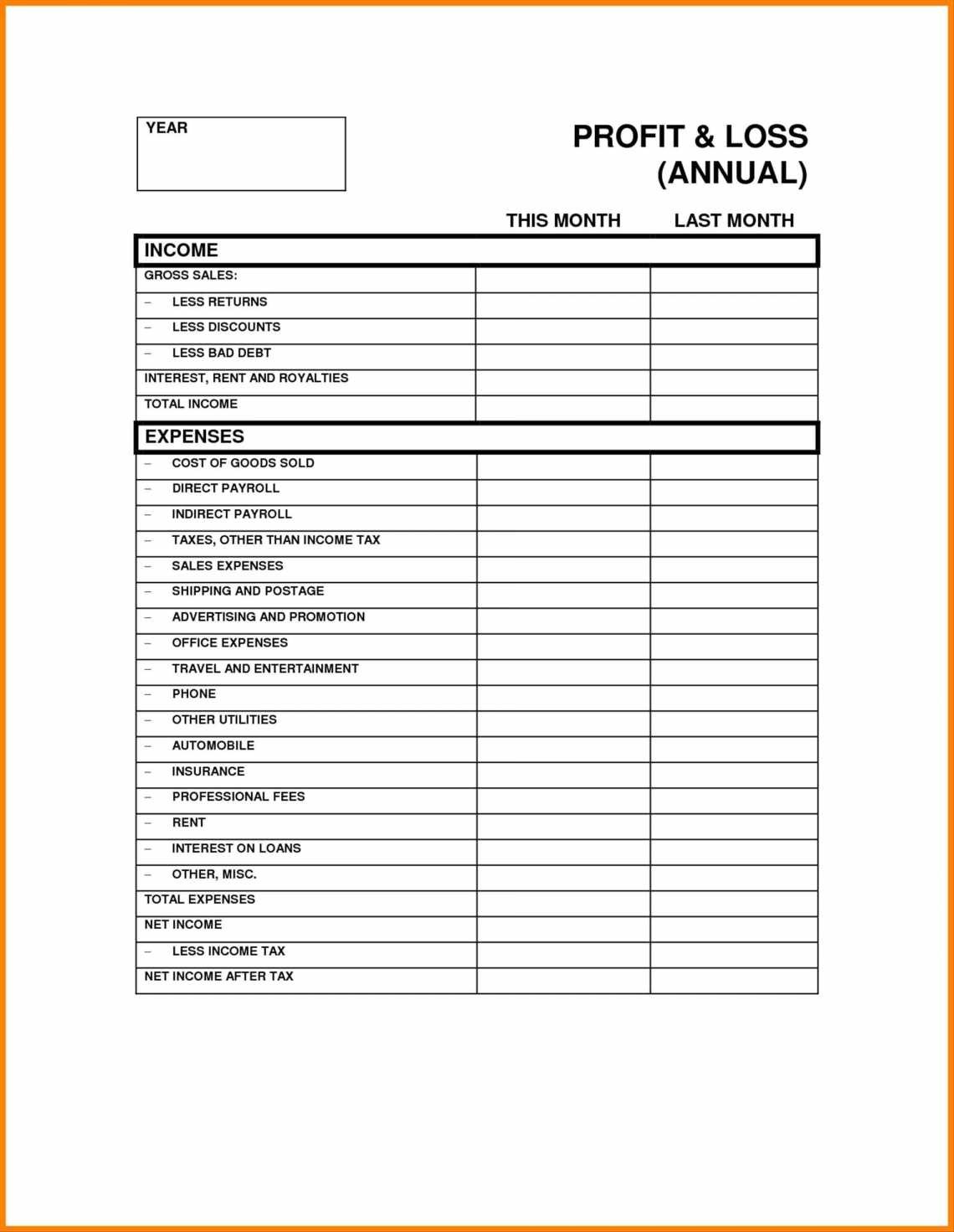 Examples Of Profit And Loss Statement Template For Self Employed Excel Throughout Profit And Loss Statement Template For Self Employed Excel For Google Sheet