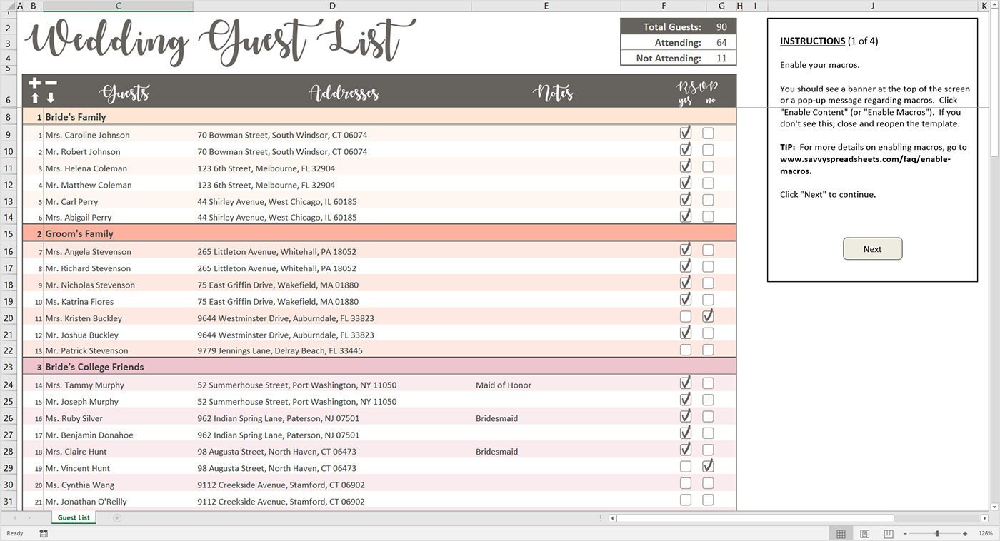 Free Excel Spreadsheet For Wedding Guest List Throughout Excel Spreadsheet For Wedding Guest List Download