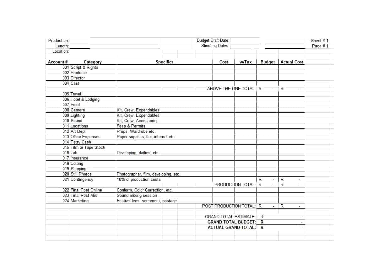 Letter Of Movie Budget Template Excel And Movie Budget Template Excel Xls