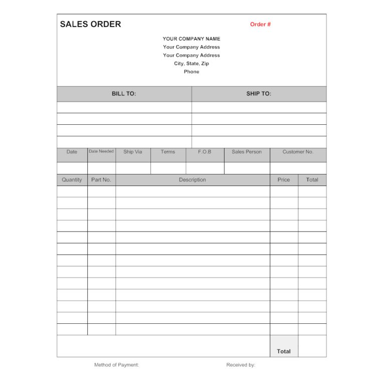 Sales Form Template Excel —