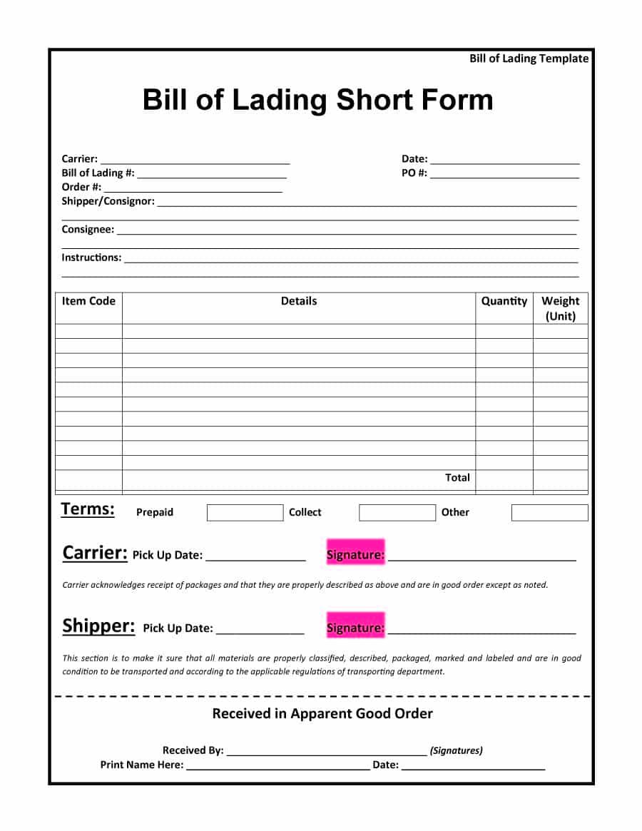Letters Of Bill Of Lading Short Form Template Excel Inside Bill Of Lading Short Form Template Excel Sheet