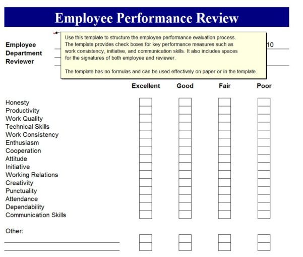 Personal Employee Performance Review Template Excel with Employee ...