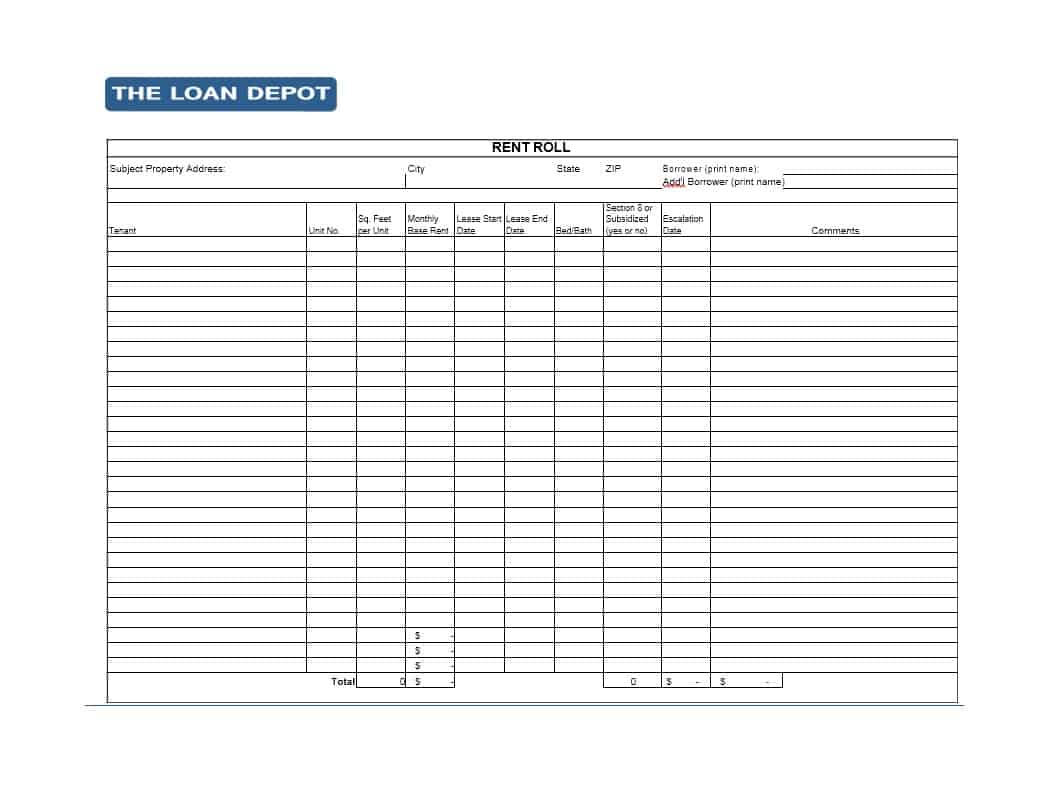 Personal Rent Roll Template Excel Within Rent Roll Template Excel Printable