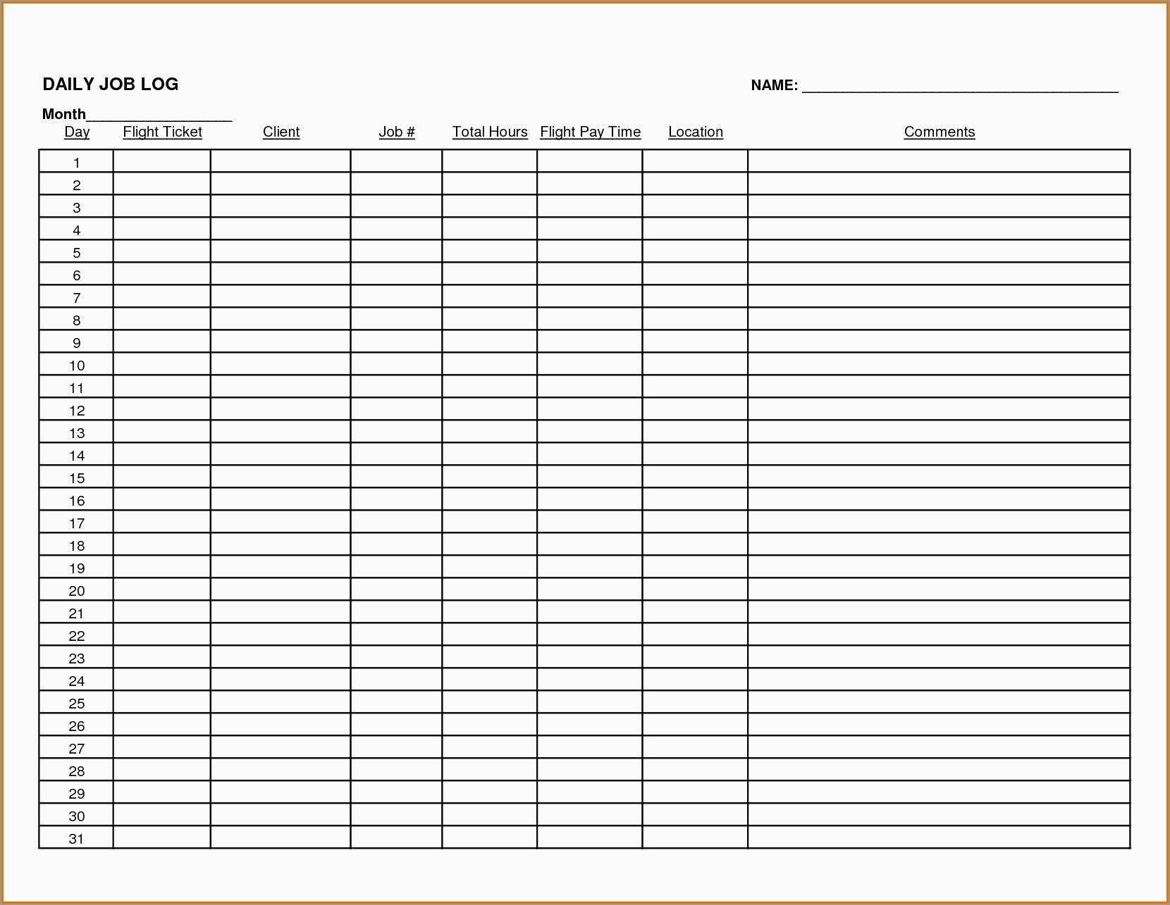 Printable Daily Activity Log Template Excel For Daily Activity Log Template Excel Letter