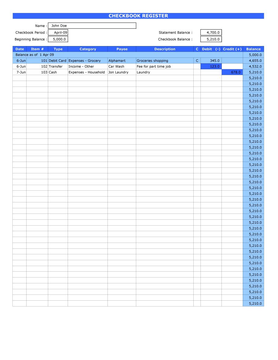 Printable Excel Checkbook Register Template Throughout Excel Checkbook Register Template Template