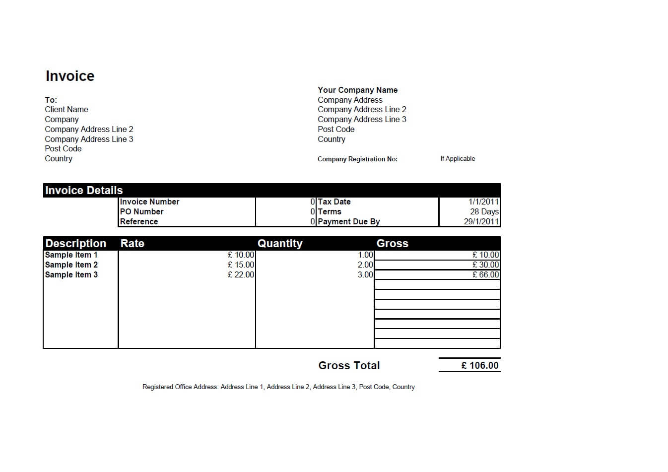 Printable Invoice Template Excel Intended For Invoice Template Excel Samples
