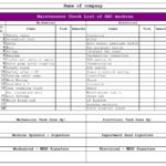 Printable Machine Maintenance Schedule Excel Template To Machine Maintenance Schedule Excel Template Free Download