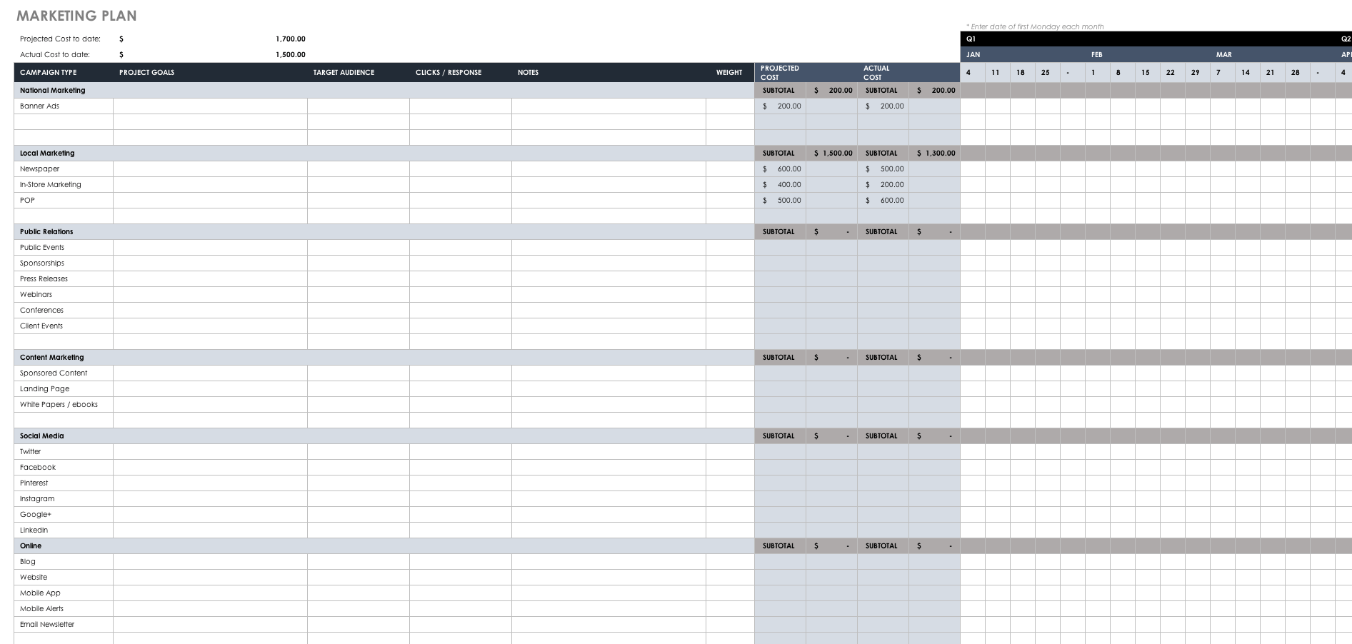 Printable Marketing Plan Template Excel In Marketing Plan Template Excel Format