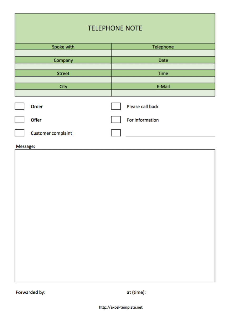 Printable Phone Message Template Excel Intended For Phone Message Template Excel Examples