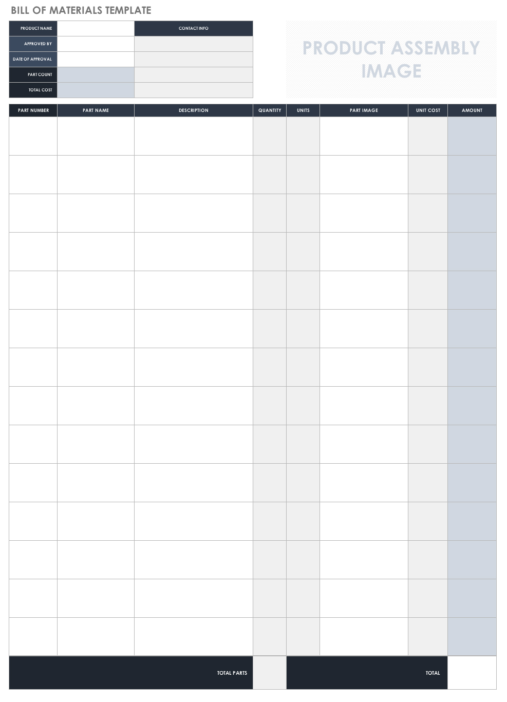 Sample Of Bill Of Materials Template Excel In Bill Of Materials Template Excel Download