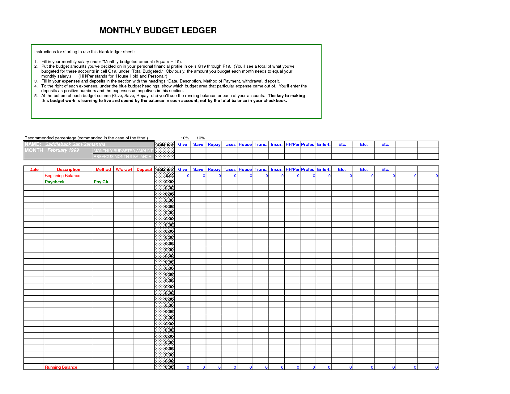 Sample Of Excel Ledger Template Within Excel Ledger Template Sheet