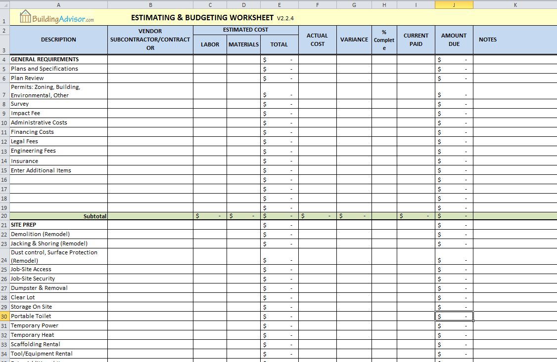 Sample Of Free Construction Cost Estimate Excel Template For Free Construction Cost Estimate Excel Template Templates