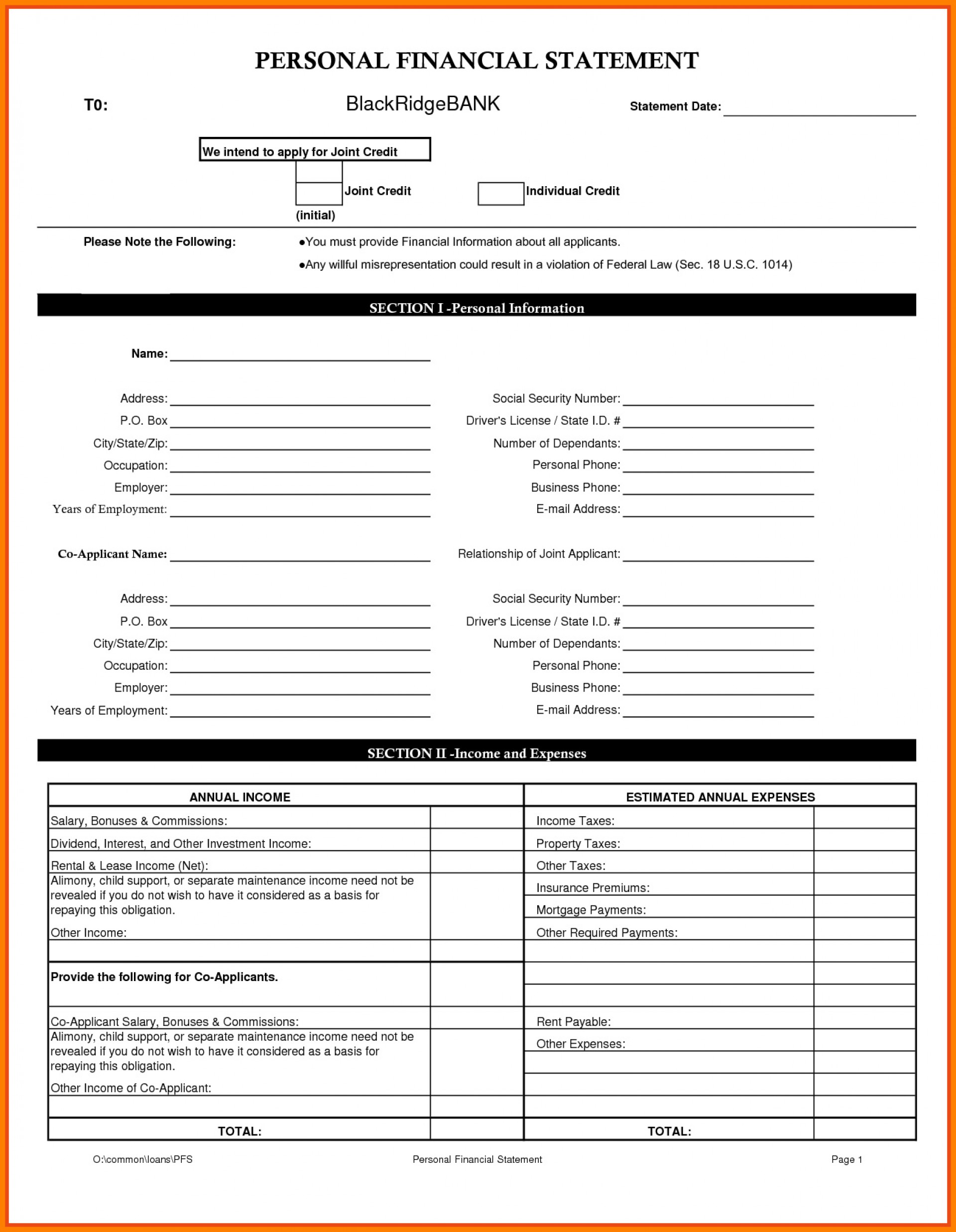 Sample Of Sba Personal Financial Statement Excel Template With Sba Personal Financial Statement Excel Template Templates