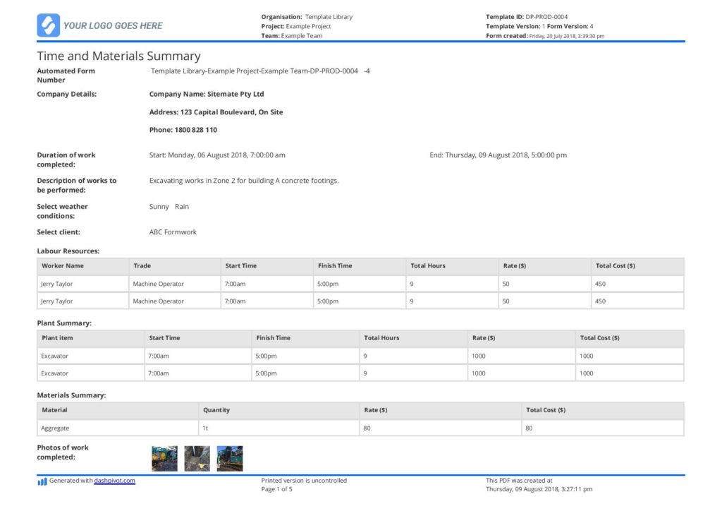 Sample of Time And Material Template Excel with Time And Material ...