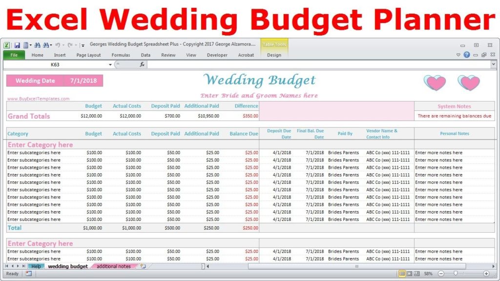 Sample Of Wedding Excel Spreadsheet In Wedding Excel Spreadsheet Template — 5642