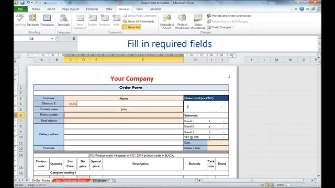 Simple Order Form Template Excel In Order Form Template Excel Free Download
