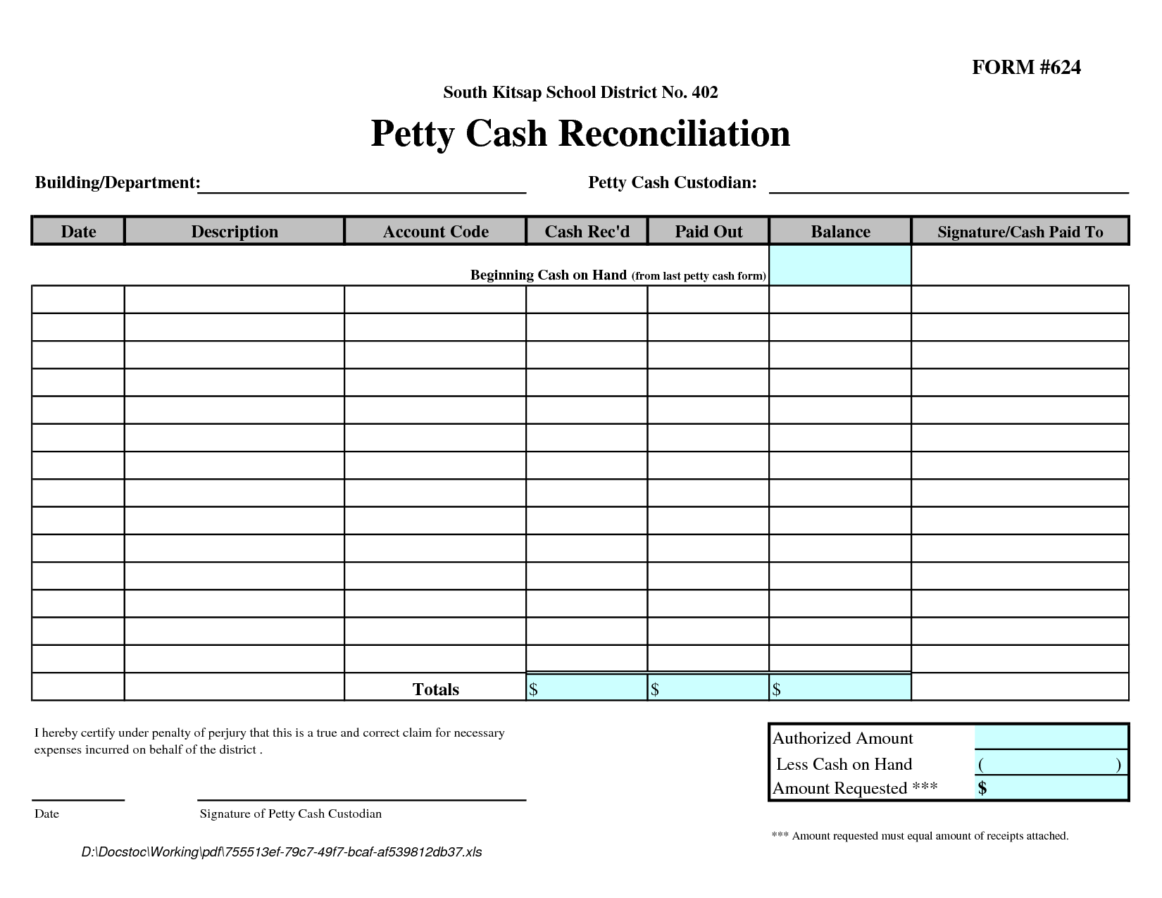 Simple Petty Cash Reconciliation Template Excel Intended For Petty Cash Reconciliation Template Excel Download For Free