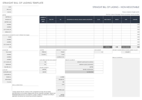 Bill Of Lading Short Form Template Excel — Excelguider.com