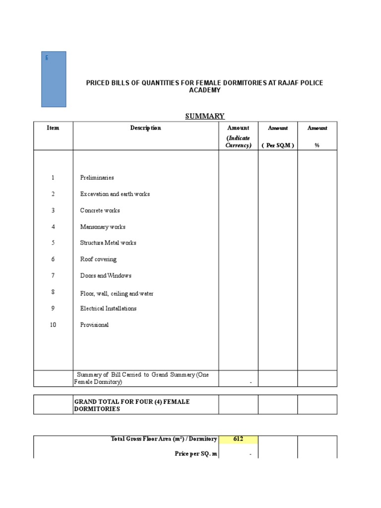 Template For Bill Of Quantities Excel Template To Bill Of Quantities Excel Template Sheet