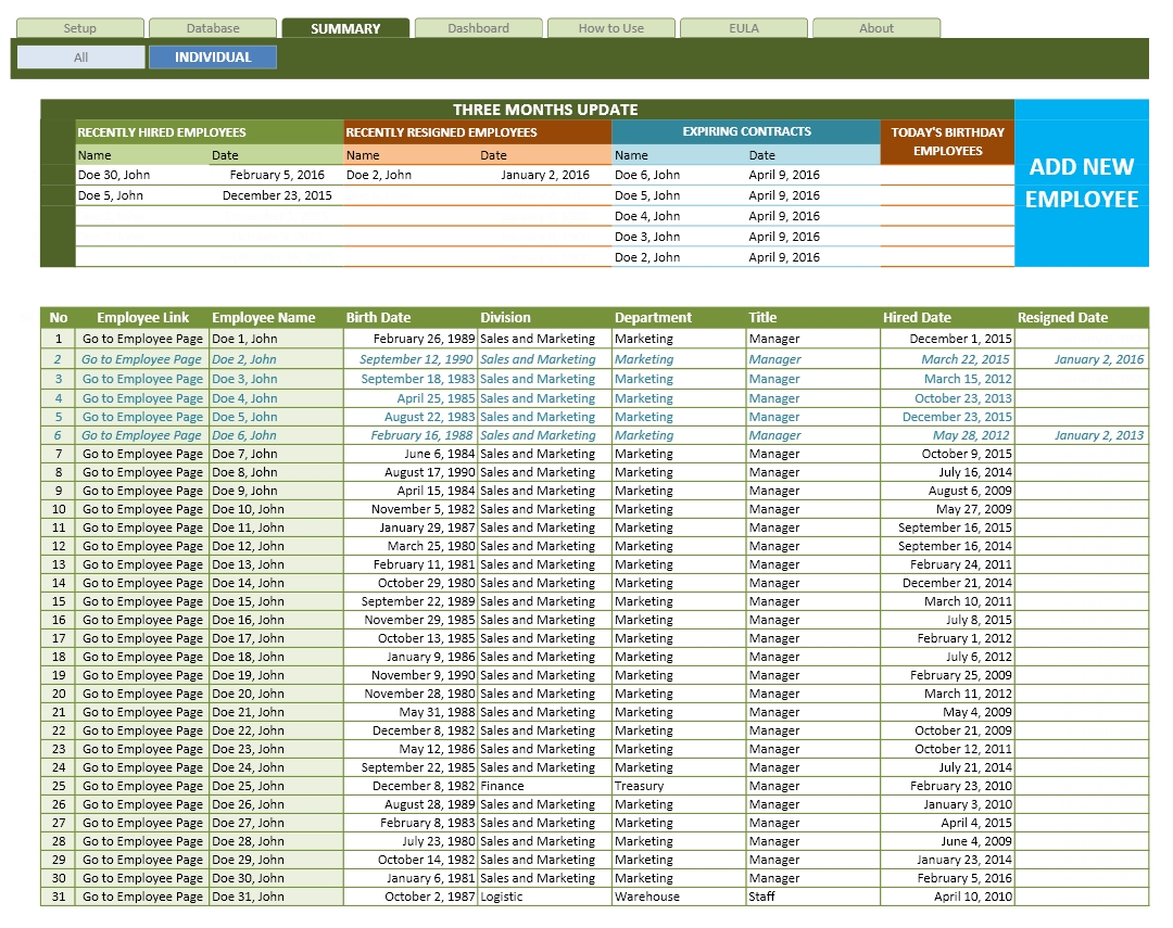 Template For Employee Database Excel Template Intended For Employee Database Excel Template Letter