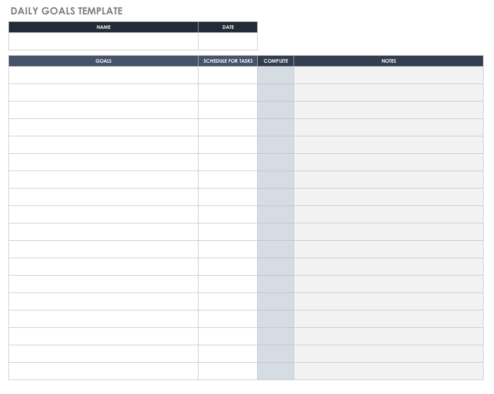Template For Goals Template Excel Inside Goals Template Excel Sample