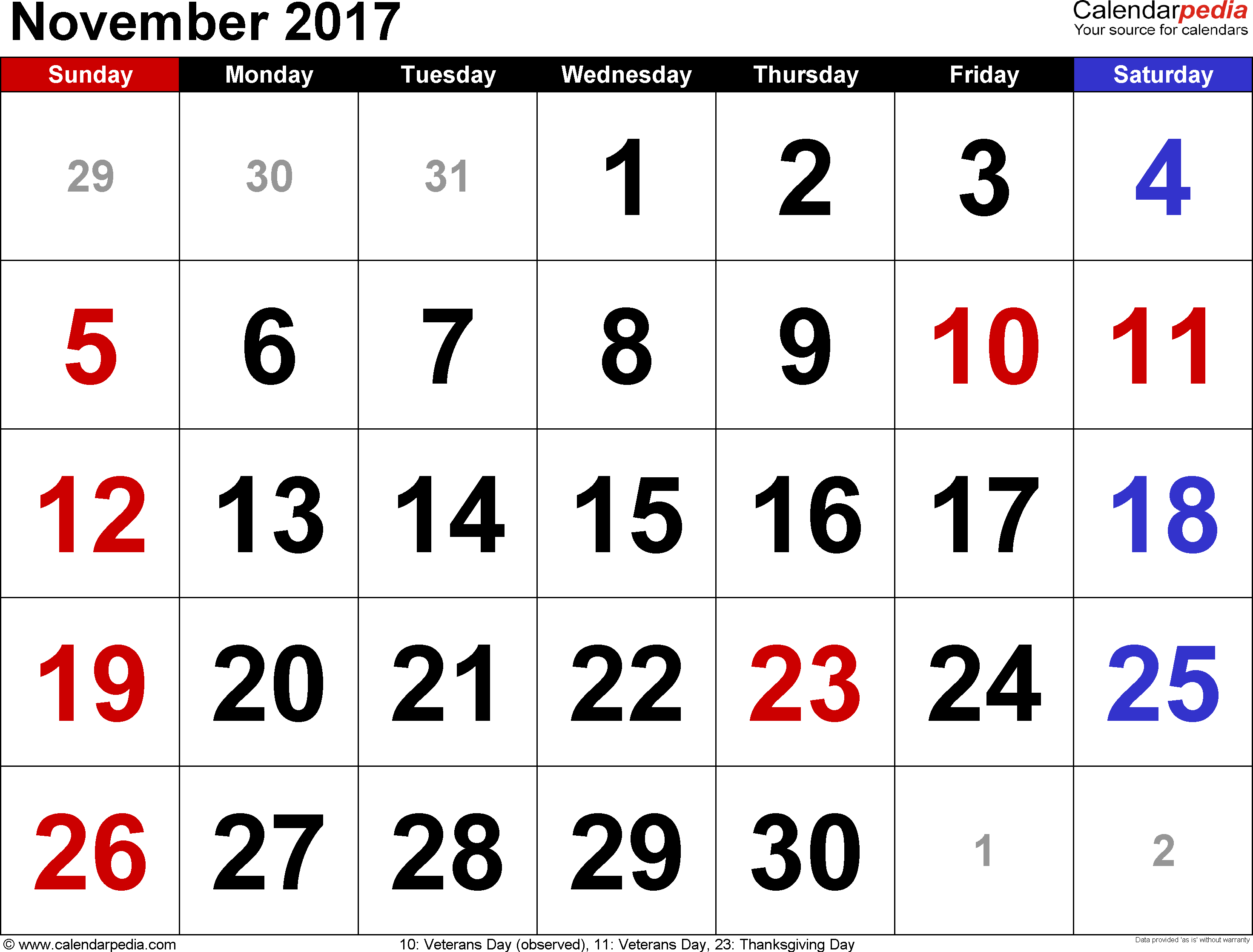 Template For November 2017 Calendar Template Excel Inside November 2017 Calendar Template Excel Document
