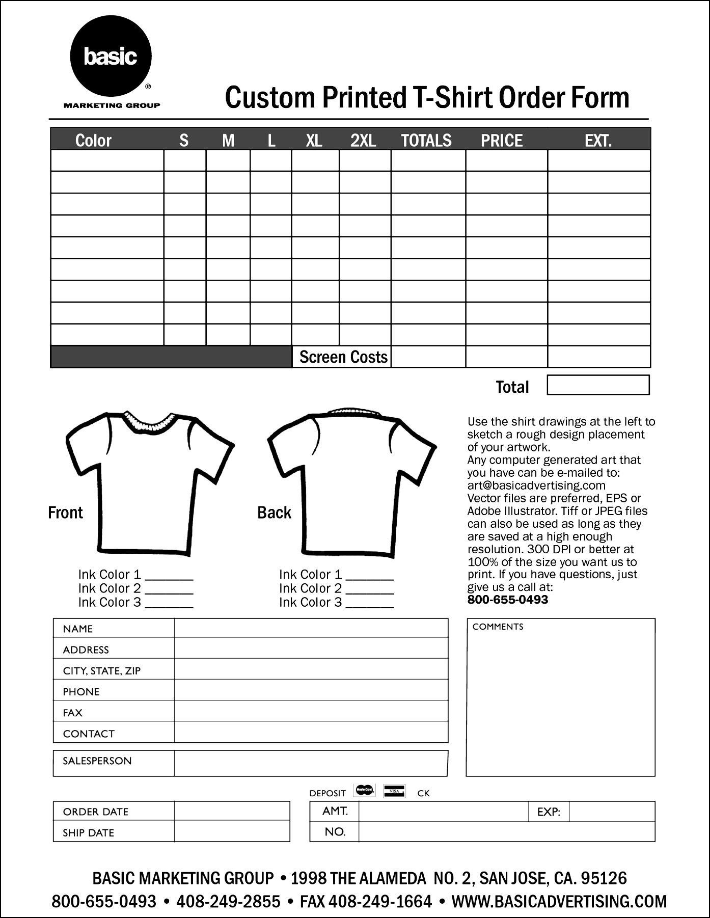 Template For T Shirt Order Form Template Excel With T Shirt Order Form Template Excel Example