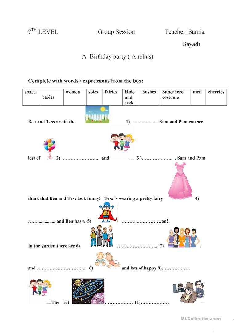 A Birthday Party A Rebus Worksheet  Free Esl Printable Worksheets For Rebus Writing Worksheets