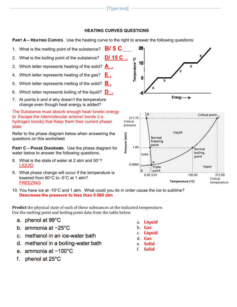 A2 Heat Curves Phase Diagram Worksheet Key Intended For Heating And Cooling Curves Worksheet