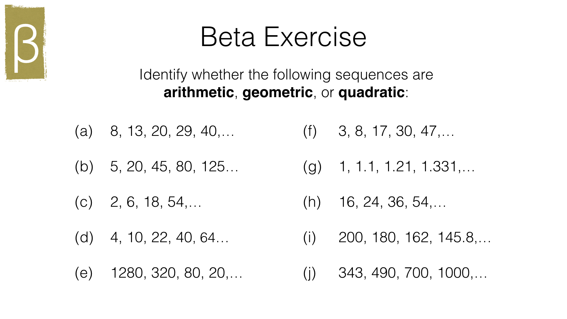 A24B – Recognising Arithmetic Geometric And Quadratic Sequences For Quadratic Sequences Worksheet